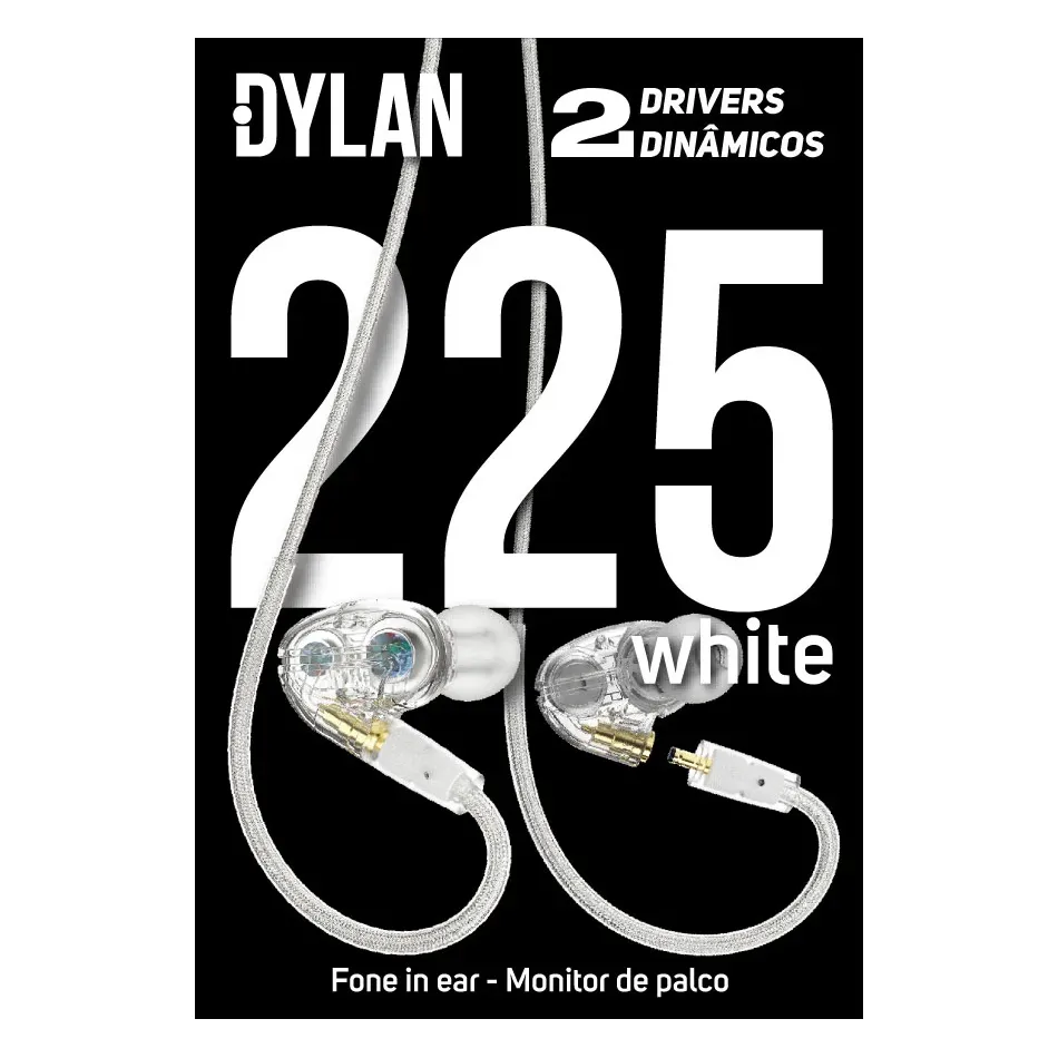 Fone In Ear Dylan DE225 Branco 2 Drivers Dinâmicos