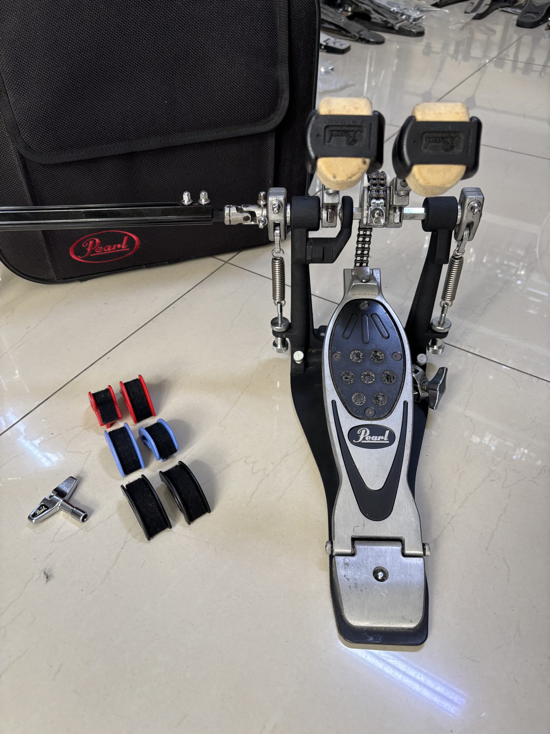 Pedal Duplo Pearl Eliminator + Semi Case + Polias (Semi Novo) - Imagem 3